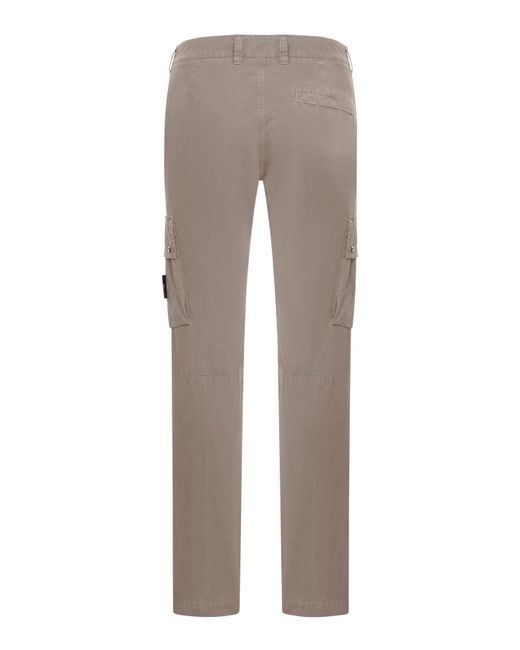 Stone Island Gray Cargo Pants With Logo Patch And Pockets In Stretch Cotton for men