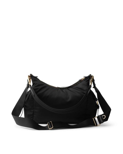 Borsa explore large in re-nylon e pelle di Prada in Black