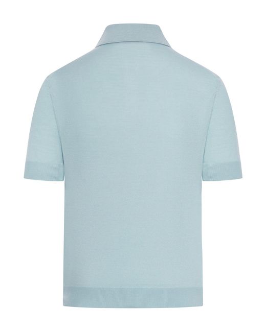 Gucci Blue Wool And Silk Knitted Polo Shirt