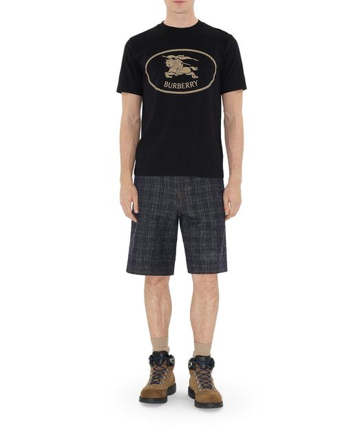 Burberry Black Cotton T-Shirt With Front Logo for men