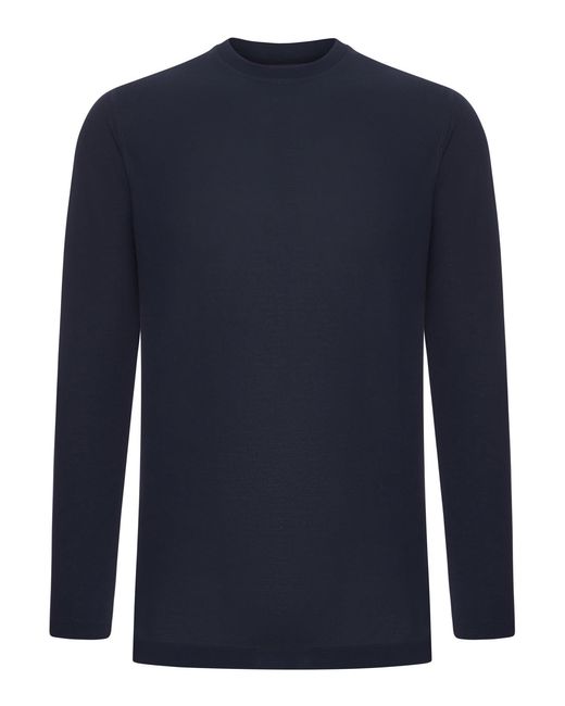 Zanone Blue Slim Fit Long-Sleeved Ice Cotton T-Shirt for men