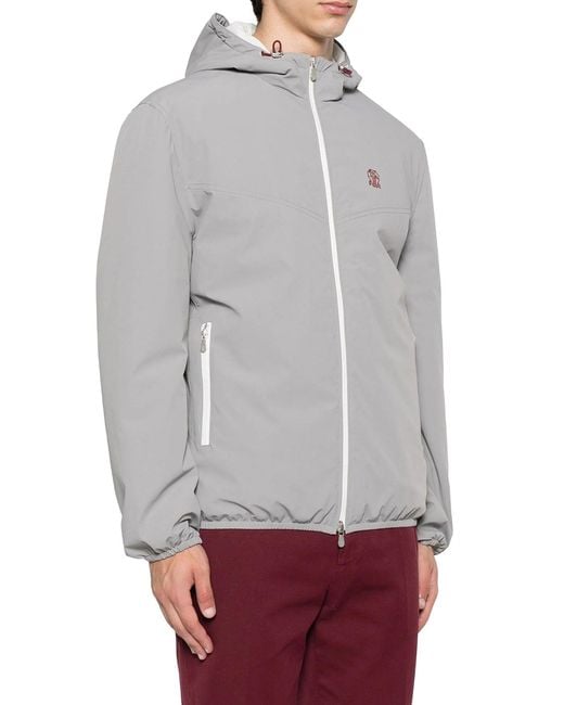Brunello Cucinelli Gray Technical Fabric Jacket With Hood for men