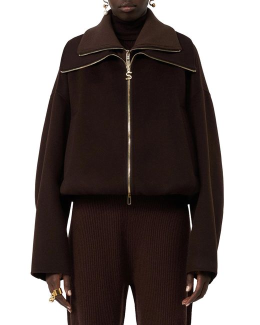 Bomber in pura lana con davantino rimovibile di Sportmax in Brown