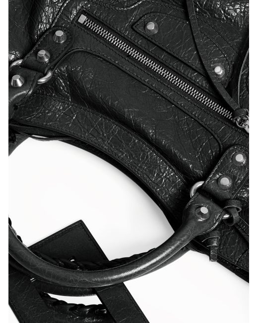 Borsa le city media in pelle di agnello arena con dettagli in metallo argentato lucido di Balenciaga in Black