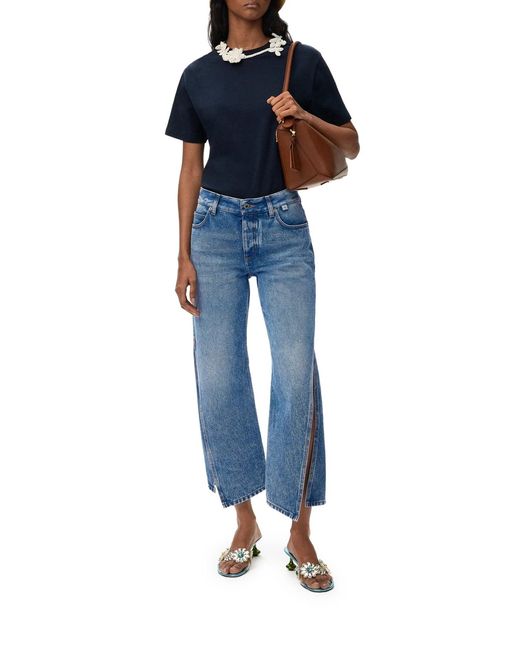 Loewe Blue Denim Trousers With Flared Leg And Side Slits