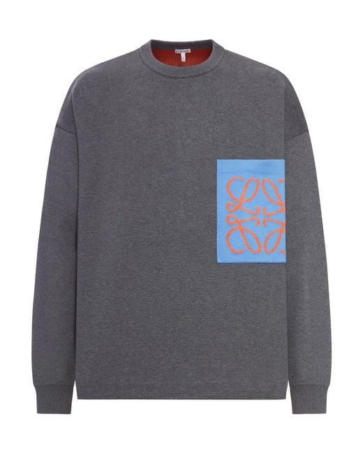Maglia anagram in misto cotone con tasca di Loewe in Gray da Uomo