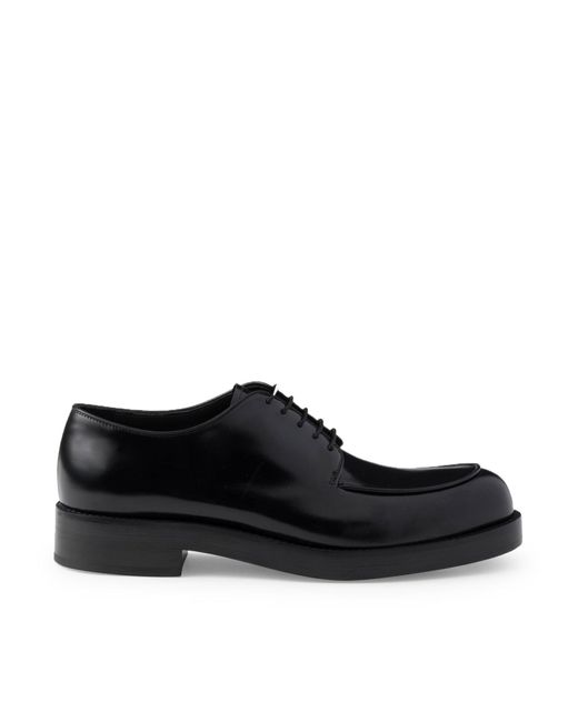 Derby in pelle spazzolata di Prada in Black da Uomo