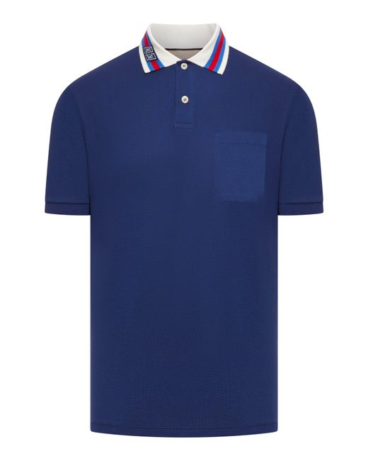 Gucci Blue Cotton Piquet Polo Shirt With Square gg for men