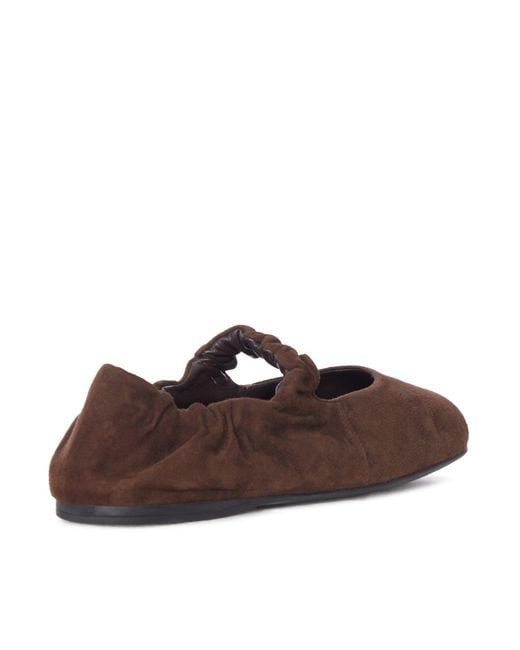 Miu Miu Brown Ruffled Suede Ballerinas