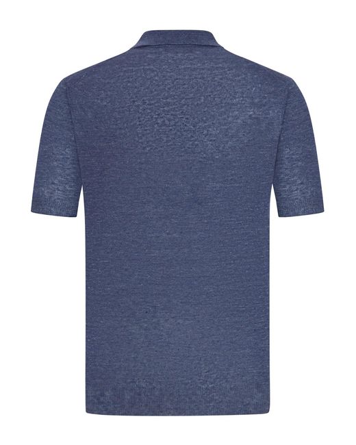 Nome G Blue Short-Sleeved Linen Polo Shirt for men