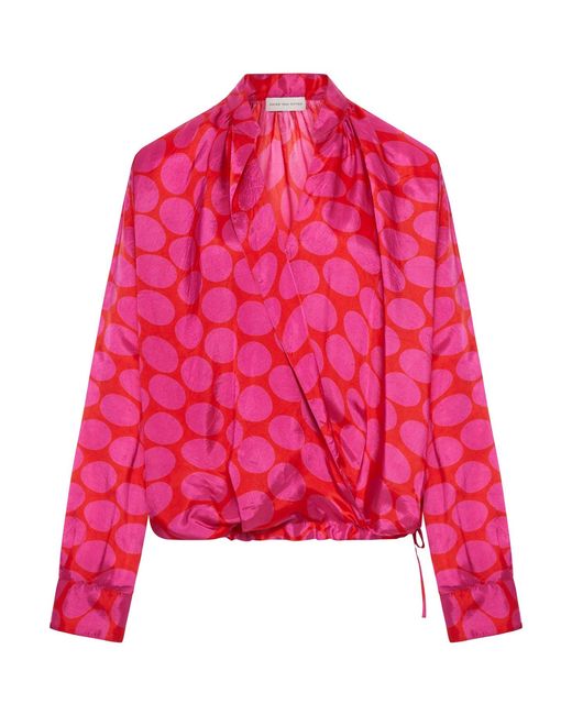 Dries Van Noten Red Maxi Polka Dot Print Blouse