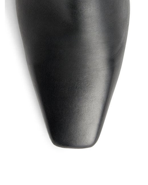 Totême Black Leather Mid-Heel Boots