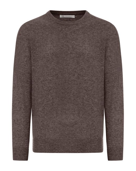 Maglione girocolllo essential in cashmere di Brunello Cucinelli in Brown da Uomo