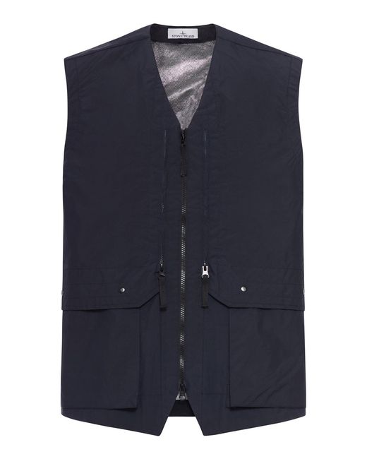 Stone Island Blue Technical Vest With Double-Slider Zip for men