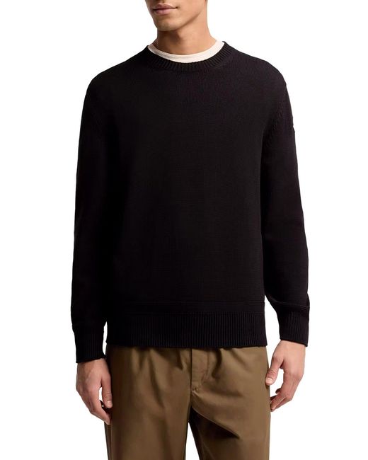 Moncler Blue Cotton Sweater With Logo Patch for men