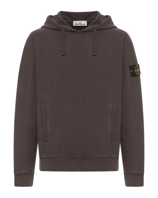 Stone Island Gray Cotton Hoodie With Compass Logo for men