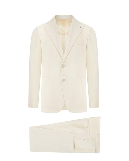 Tagliatore White Vesuvio Single-Breasted Linen Suit for men