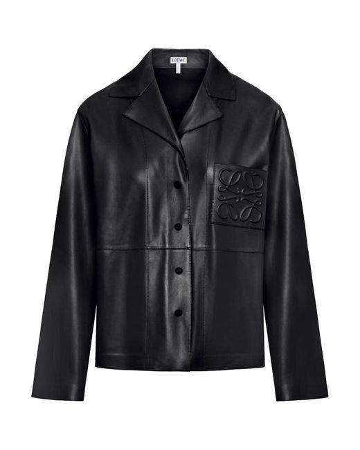 Loewe Black Leather Anagram-detail Shirt