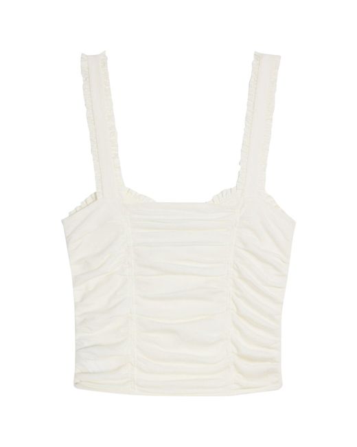 Céline White Short Ruffled Top In Cotton And Silk Jersey