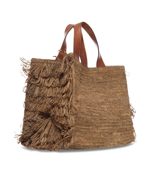 Borsa in rafia onja con frange di IBELIV in Brown