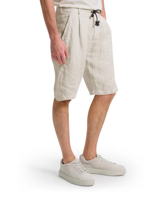 Transit White Linen Bermuda Shorts With Drawstring for men