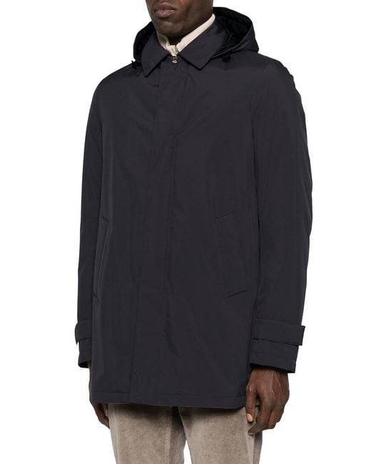 Herno Blue Technical Coat With Hood for men