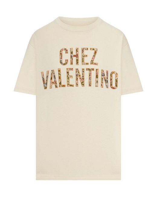 Valentino Garavani Natural Embroidered Cotton T-Shirt