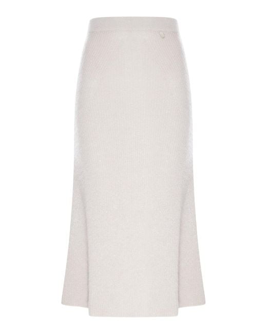 Herno White Knit Midi Skirt With Lurex Yarn