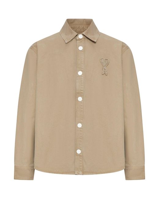 AMI Natural Ami De Coeur Cotton Knit Shirt Jacket for men