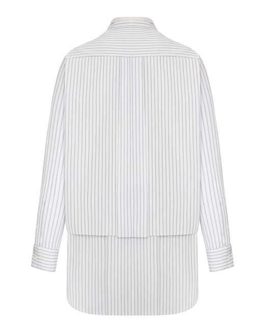 Sacai White Striped Shirt Dress With Integrated Scarf