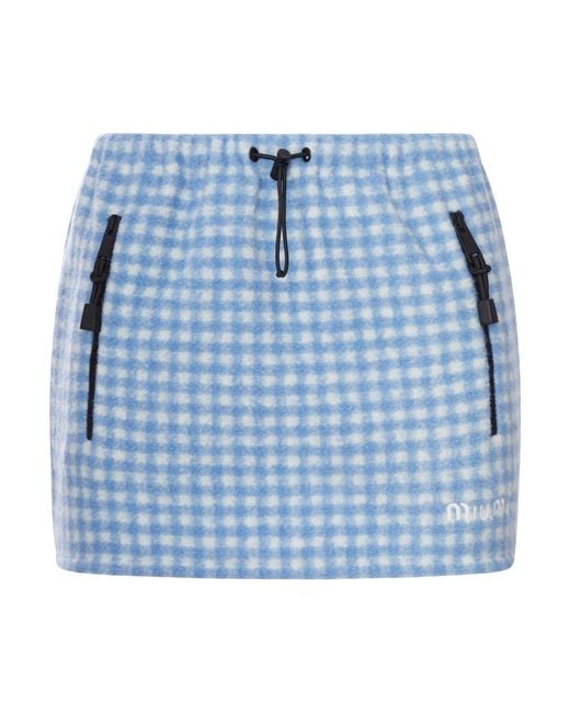 Miu Miu Blue Gingham Fleece Miniskirt