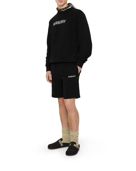 Burberry Blue Cotton Shorts With Logo for men
