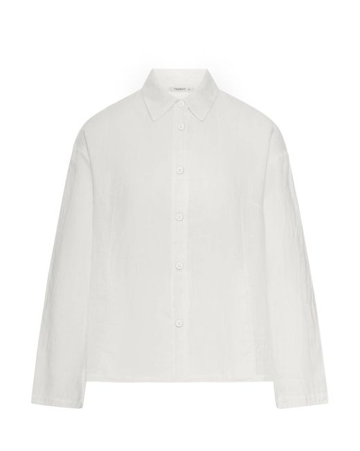 Transit White Linen Shirt With Classic Collar