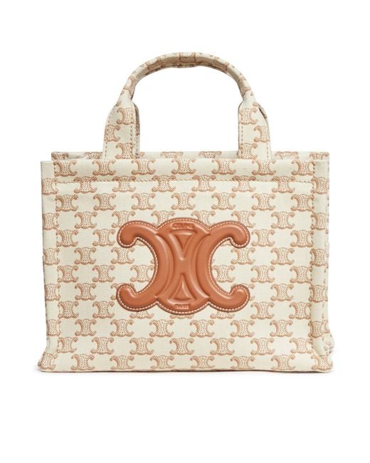 Céline Natural Small Cabas Thais Bag In All-over Triomphe Fabric