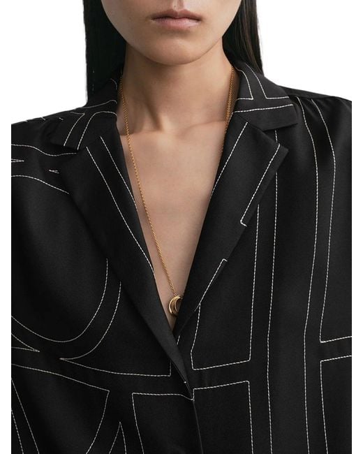 Totême Black Silk Shirt With Monogram Embroidery