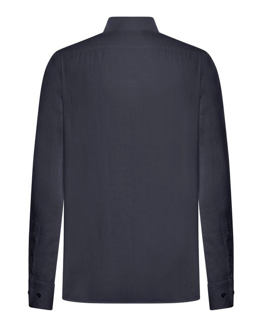 Camicia in lino slim fit di 120% Lino in Blue da Uomo