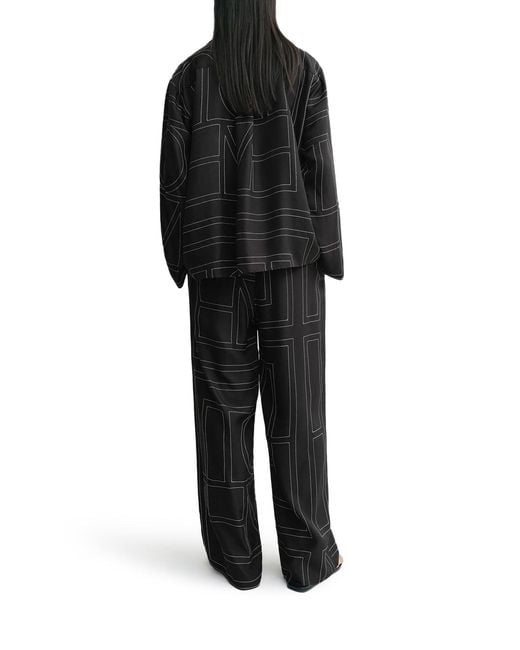 Totême Black Silk Shirt With Monogram Embroidery