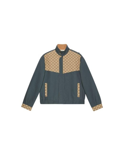 Gucci Blue Jacket Cotton Canvas GG for men