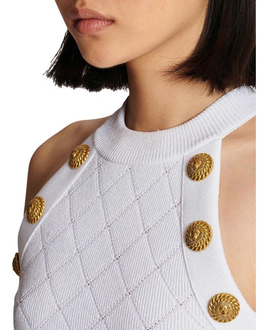 Balmain White Knitted Cropped Top