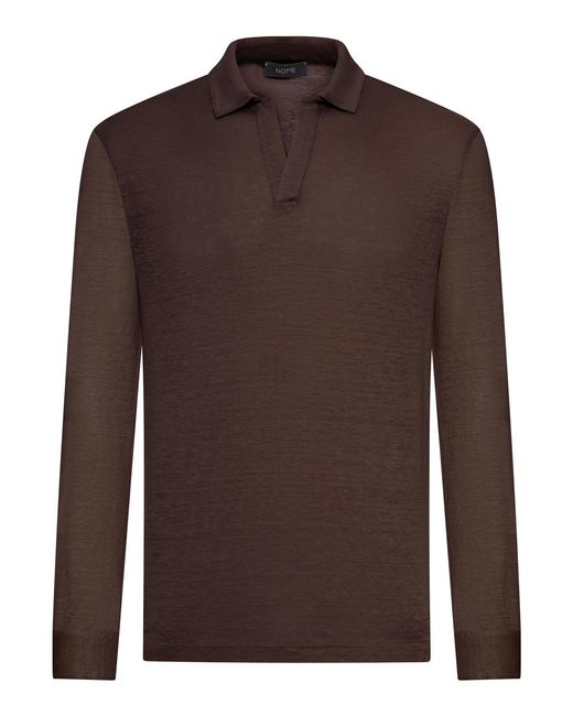 Nome G Brown Long-Sleeved Linen Polo Shirt for men
