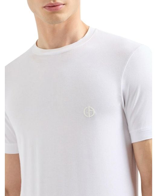 Giorgio Armani White Crewneck Short Sleeved Sweater for men