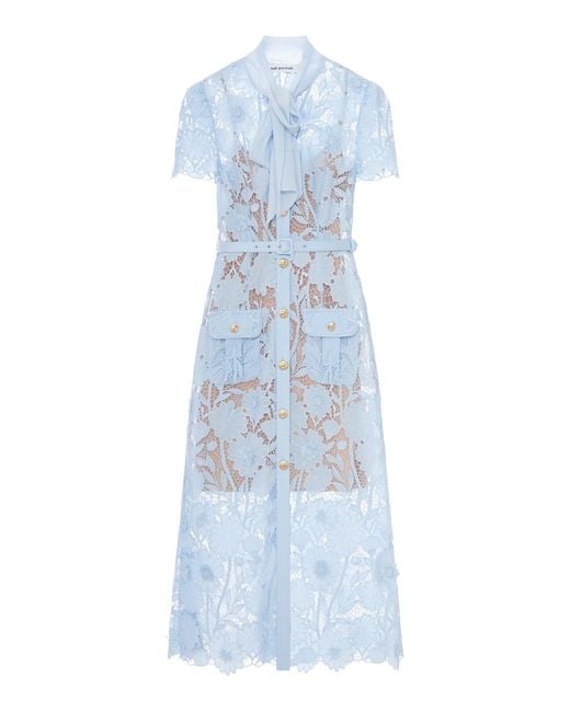 Self-Portrait Blue Midi Lace Dress With Layers On The Neck