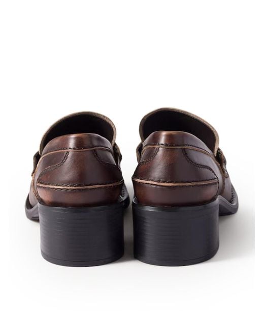 Miu Miu Brown Deco Calfskin Loafers