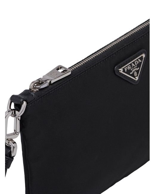 Prada Black Re-Nylon And Saffiano Pouch for men