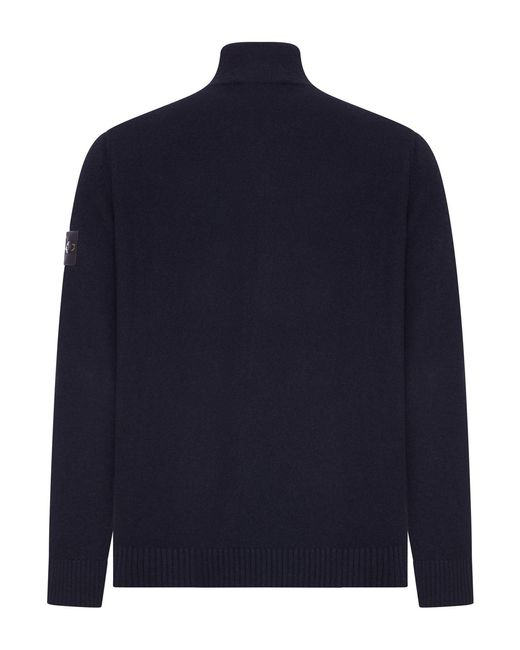 Maglia full zip in lana con collo alto di Stone Island in Blue da Uomo