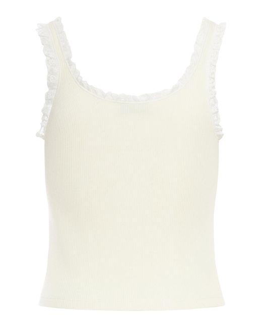 Miu Miu Ribbed Tank Top With Lace Details in Natural | Lyst