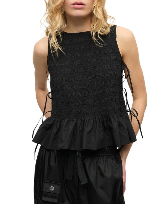 Ganni Black Cotton Top With Layers