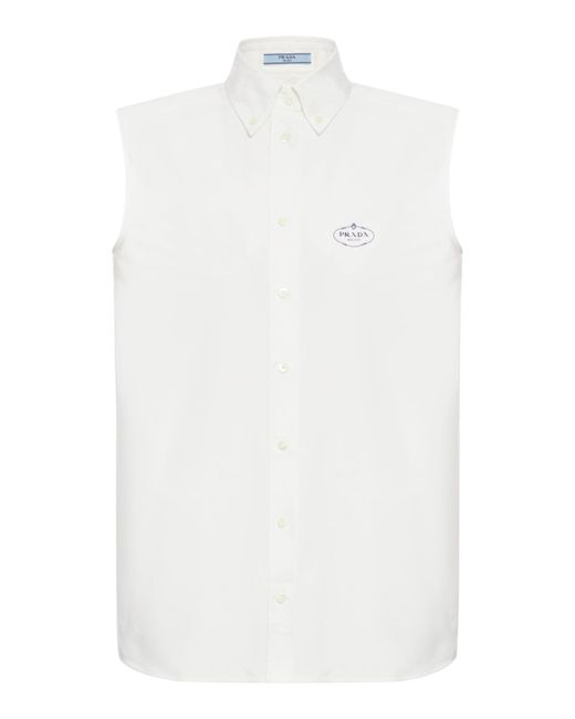 Camicia oxford con ricamo di Prada in White