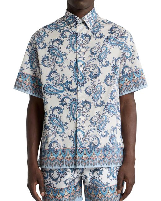 Camicia over in mussola di cotone con motivo paisley floreale di Etro in Blue da Uomo