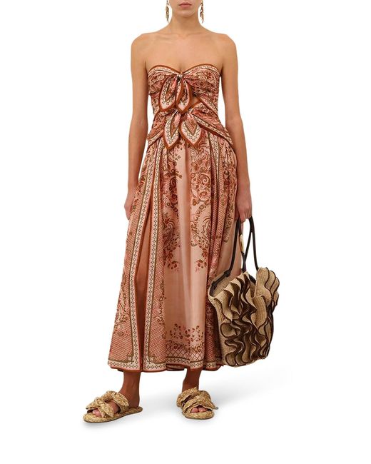 Zimmermann Pink Aster Silk Midi Dress With Cut-Out Insert And Bows